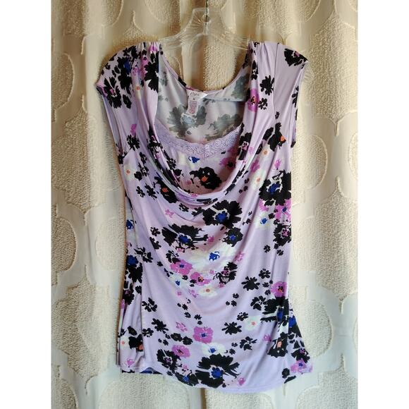 Candie's Tops - #451 Excellent Pre-Loved Vintage Candie's Cowl Neck Tunic Floral Tee Size M